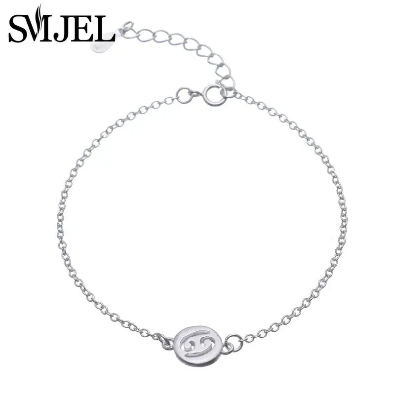 925 Silver Cancer Chain Bracelets Classic Horoscope Astrology Disc Cufflinks Birthday Gift B054 1