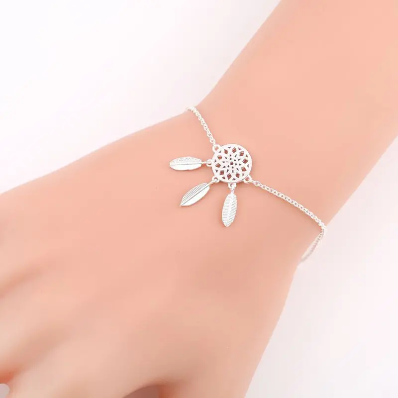 925 Silver Cuff Bracelet Tassel Dreamcatcher With Feathers Bracelet Party Gift B065 1