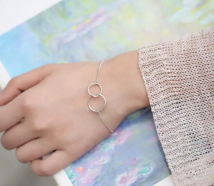925 Silver Cuff Bracelets Linked Circle Chain Bracelets B068 2