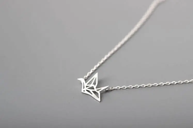 925 Silver Cute Brushed Origami Crane Pendant Necklace Wedding Gfit Syxl001 1