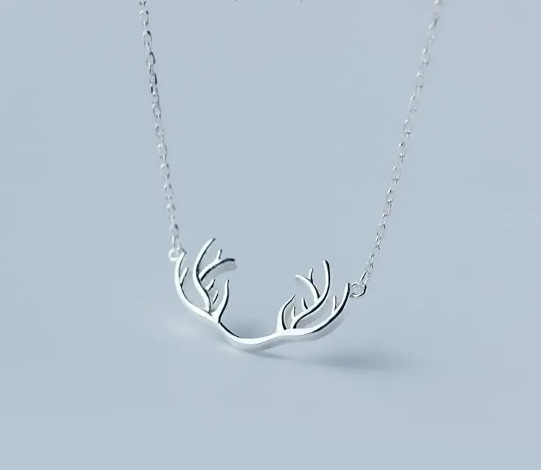 925 Silver Cute Elk Horns Pendant Necklace Jewelry Christmas Gift 1