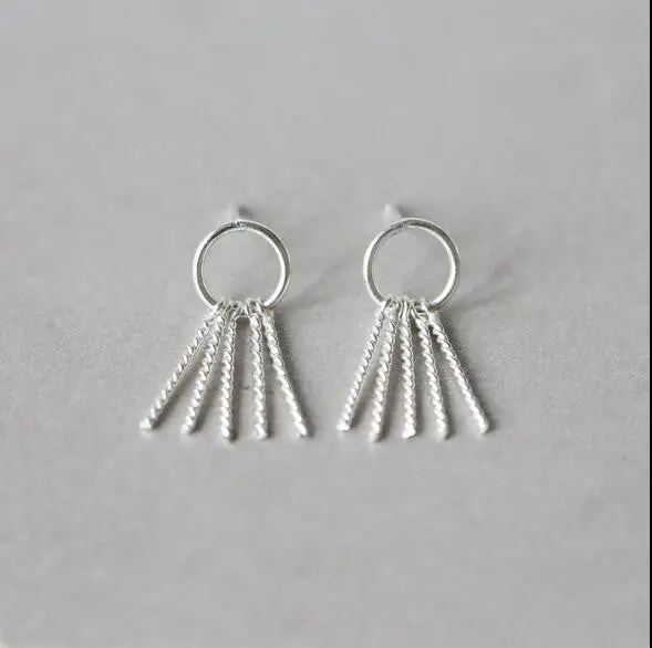 925 Silver Earrings Geometric Tassel Circle Stud Earrings Gifts Syed102 2