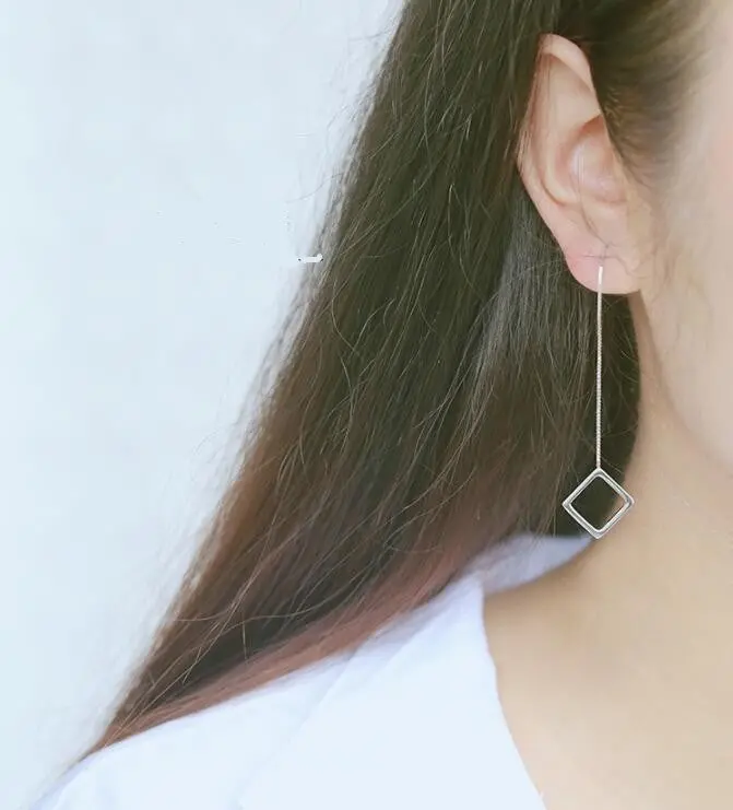 925 Silver Earrings Geometric Triangle Hanging Earrings Circle Stud Earrings Syed090 3