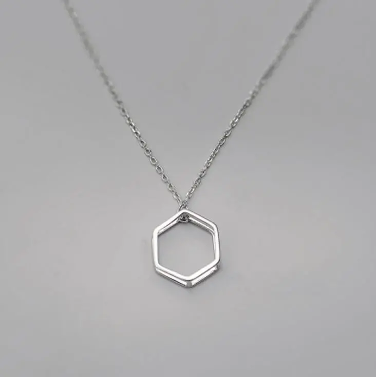925 Silver Geometric Hexagon Pendant Necklace Wedding Gifts Syxl031 1