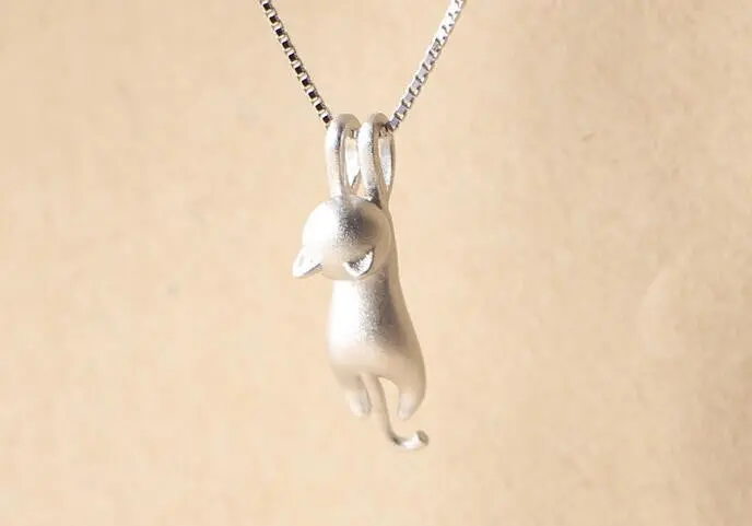 925 Silver Hanging Cat Necklace Minimalist Animal Kitty Necklaces Her Party Gift Syxl004 2