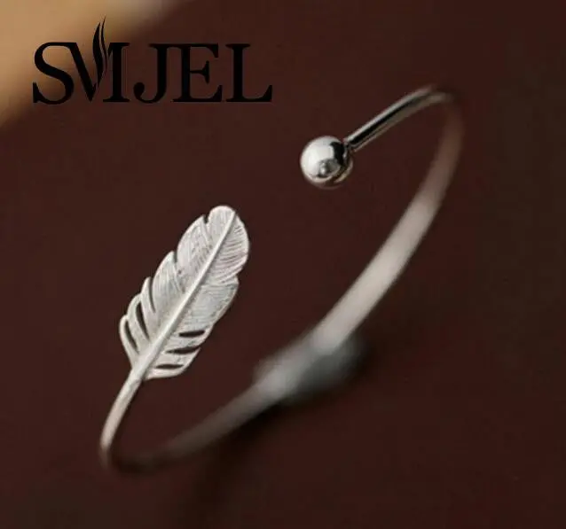 925 Silver Jewelry Adjustable Open Leaft Bangles Sysz009 1