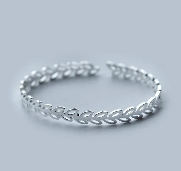 925 Silver Jewelry Cuff Bangles Adjustable Leaf Bracelet Bangles Sysz010 1