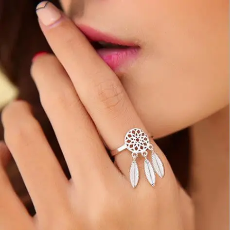 925 Silver Jewelry Ethnic Brushed Tassel Dreamcatcher With Feathers Rings Party Gift Syjz004 1