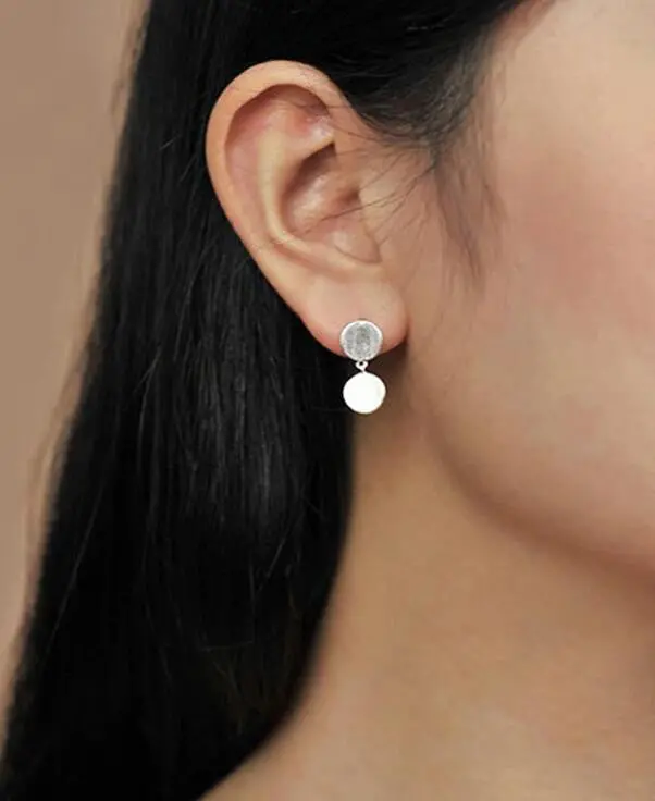 925 Silver Jewelry Geometric Matte Double Round Stud Earrings Girl Circle Earrings Gift Syed085 1