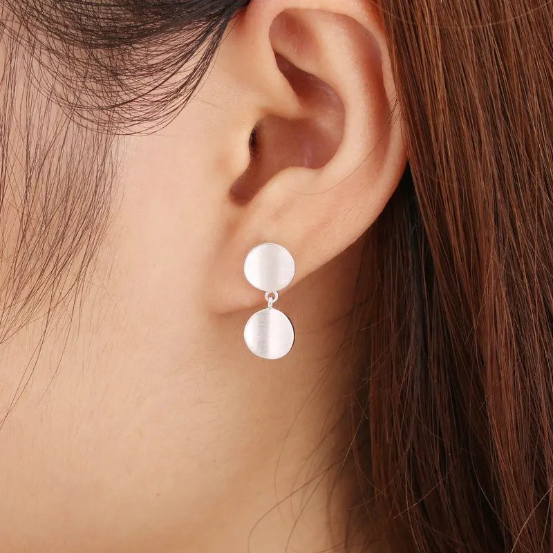 925 Silver Jewelry Geometric Matte Double Round Stud Earrings Girl Circle Earrings Gift Syed085 2