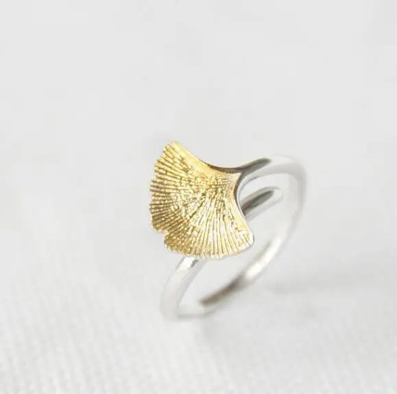 925 Silver Jewelry Gold Leaf Rings Party Gifts Syjz043 1