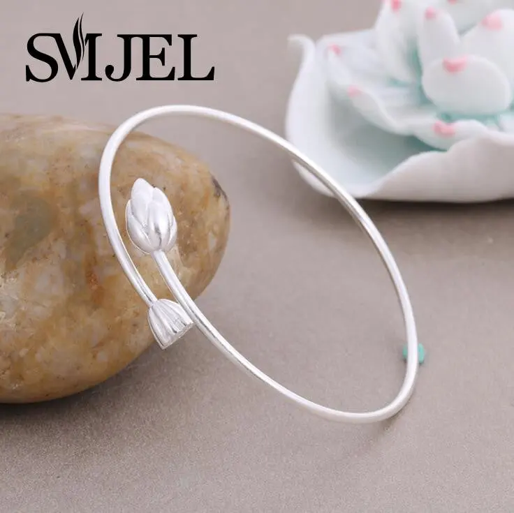 925 Silver Jewelry Lotus Flower Bracelet Bangles Sysz012 2