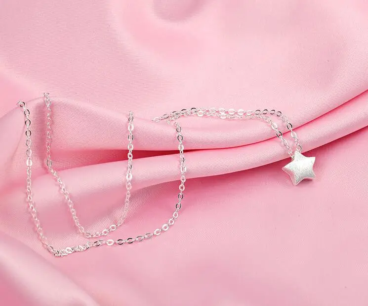 925 Silver Jewelry Matte Star Pendant Necklace Wedding Gifts Syxl025 1