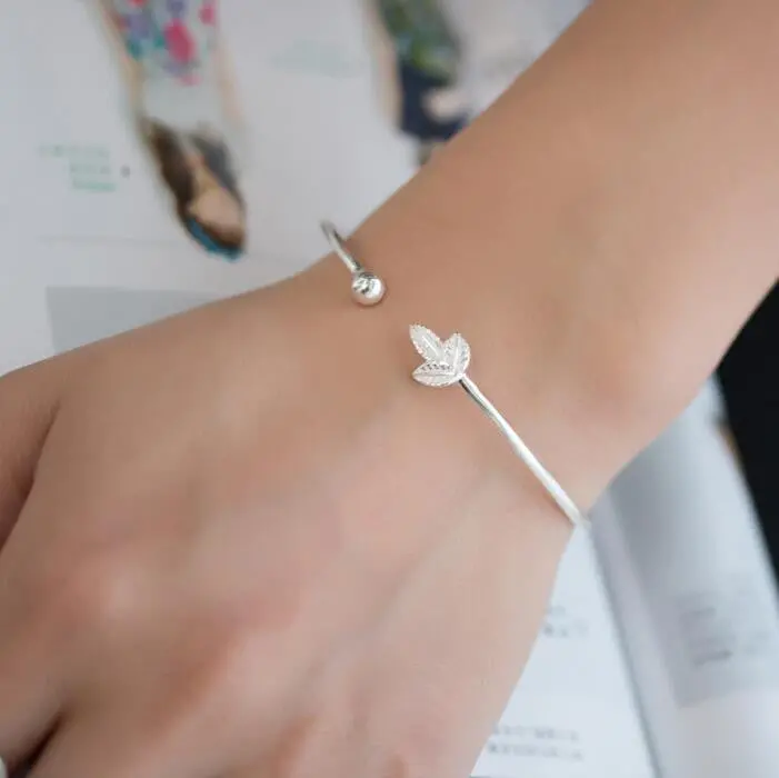 925 Silver Jewelry Open Leaf Bracelet Bangles Party Gifts Sysz013 1
