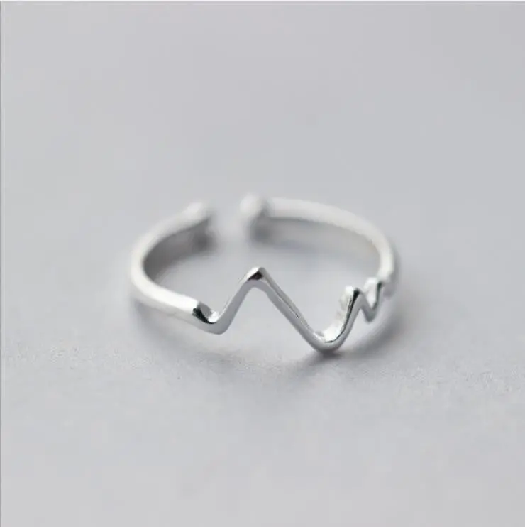 925 Silver Jewelry Rings Ajdustable Silver Wave Rings Girls Heartbeat Syjz006 1