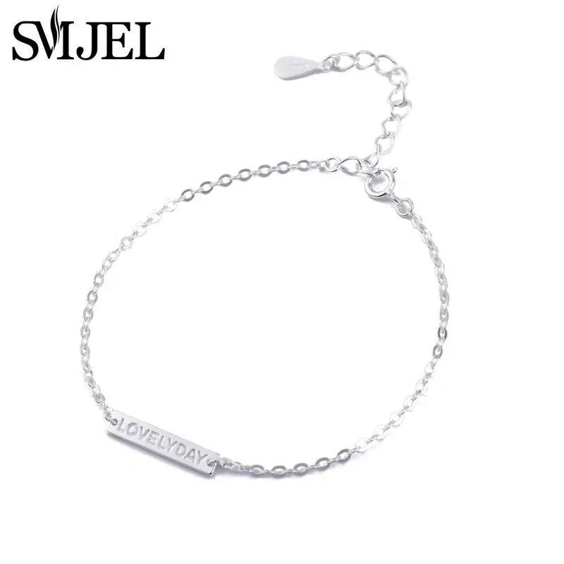 925 Silver Letter Lovely Day Bracelet Simple Letter Cuff Bracelet Party Gift B046 1