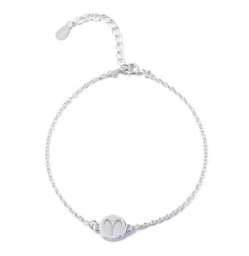 925 Silver Lovely Aries Bracelets Simple 12 Zodiac Constellation Sign Cuff Bracelet Friendship Gifts B063 1