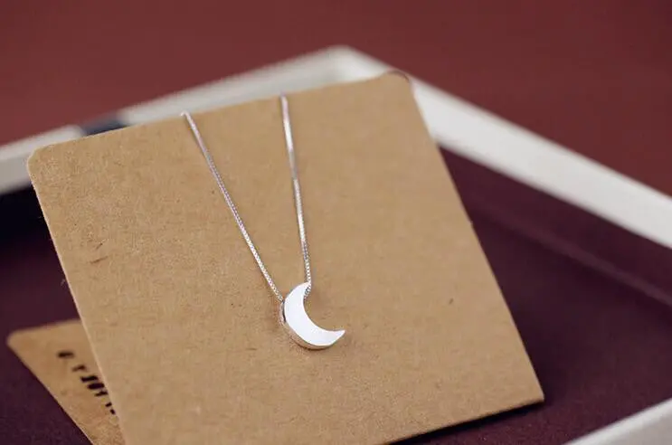 925 Silver Necklace Crescent Moon Pendants Necklace Cartoon Half Moon Necklaces Party Gift Syxl013 2