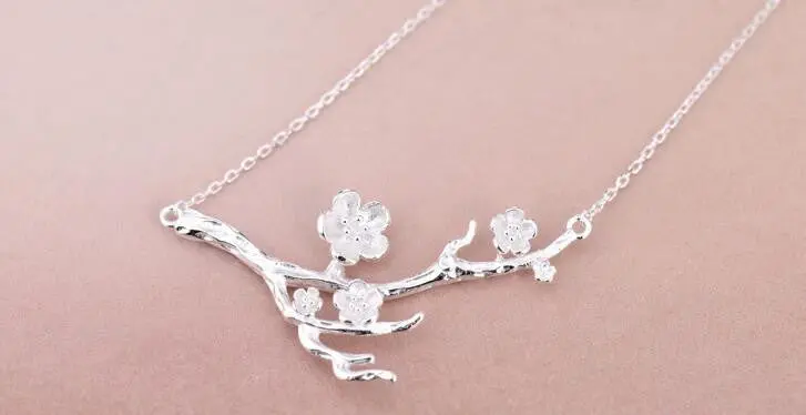 925 Silver Necklace Delicate Branch Flower Pendant Necklace Syxl022 1
