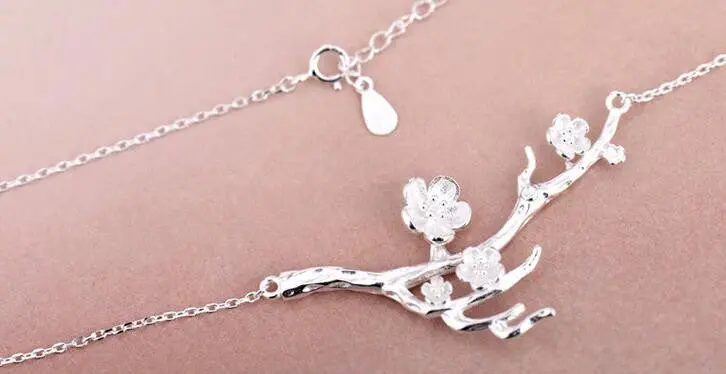 925 Silver Necklace Delicate Branch Flower Pendant Necklace Syxl022 2