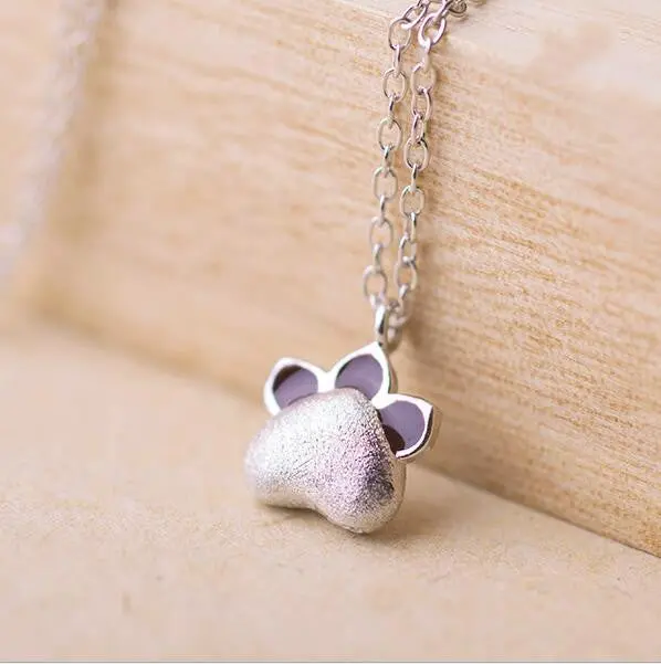 925 Silver Necklace Delicate Pug Necklaces Womn Cute Cartoon Cat Dog Paw Necklace Party Gift Syxl011 1