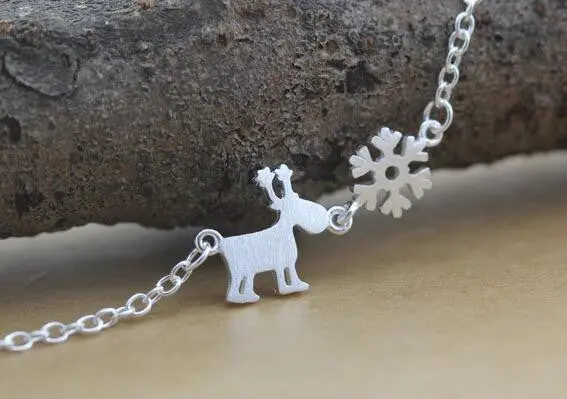 925 Silver Necklace Link Chain Christmas Style Snowflake Deer Necklace Party Gift Syxl003 1