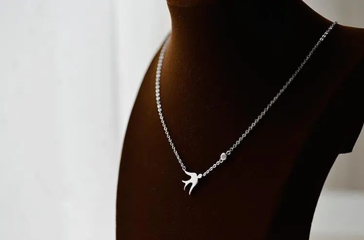 925 Silver Necklace Love Swallow And Rhinestone Necklace Cute Animal Necklace Party Gift Syxl007 1