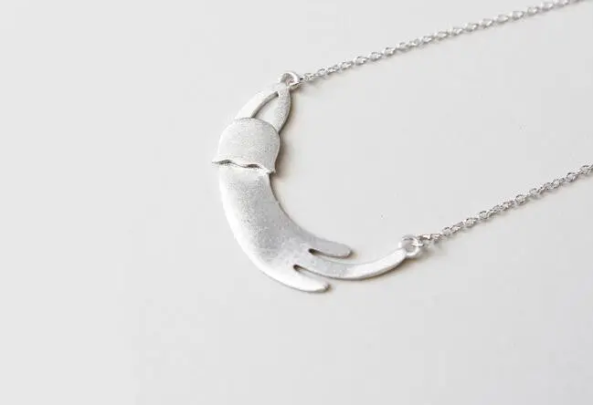 925 Silver Necklace Vivid Cat Necklace Cute Kitty Animal Necklace Party Christmas Gift Syxl009 2