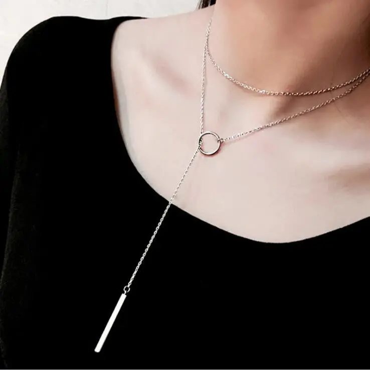 925 Silver Necklaces Circle With Bar Chian Necklace Syxl034 1