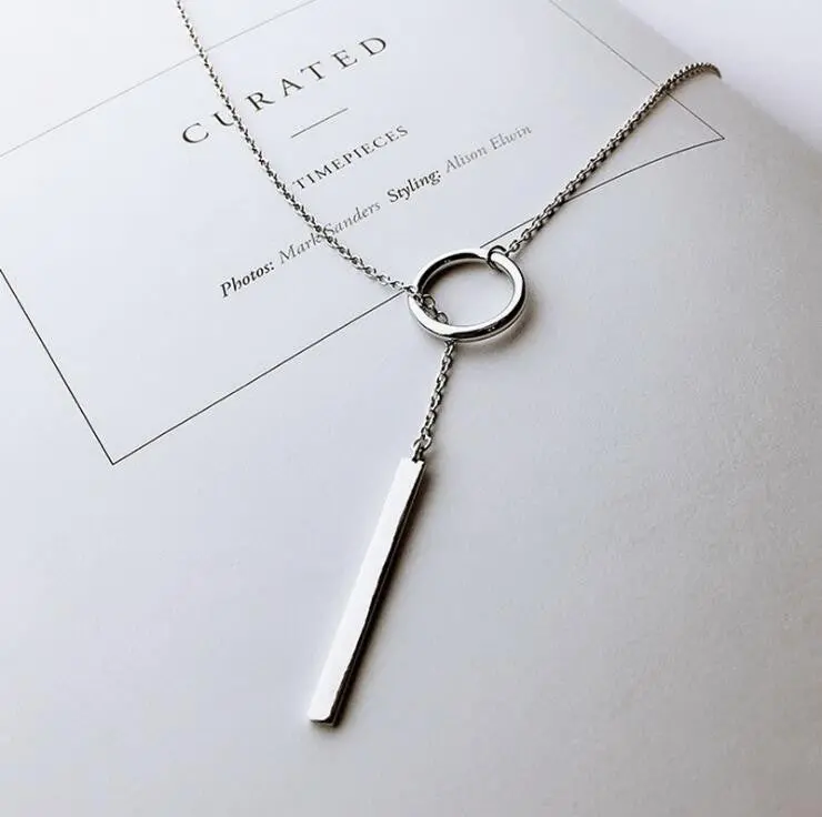 925 Silver Necklaces Circle With Bar Chian Necklace Syxl034 2