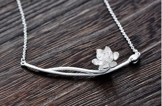 925 Silver Necklaces High Craft Lotus Flower Silver Necklace Pendantsnecklaces Jewelry Wedding Gift Syxl030 1