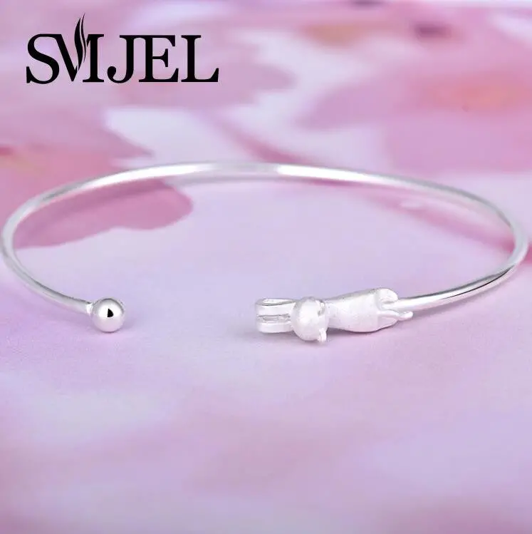 925 Silver Open Animal Cat Cuff Bangles Sysz002 1