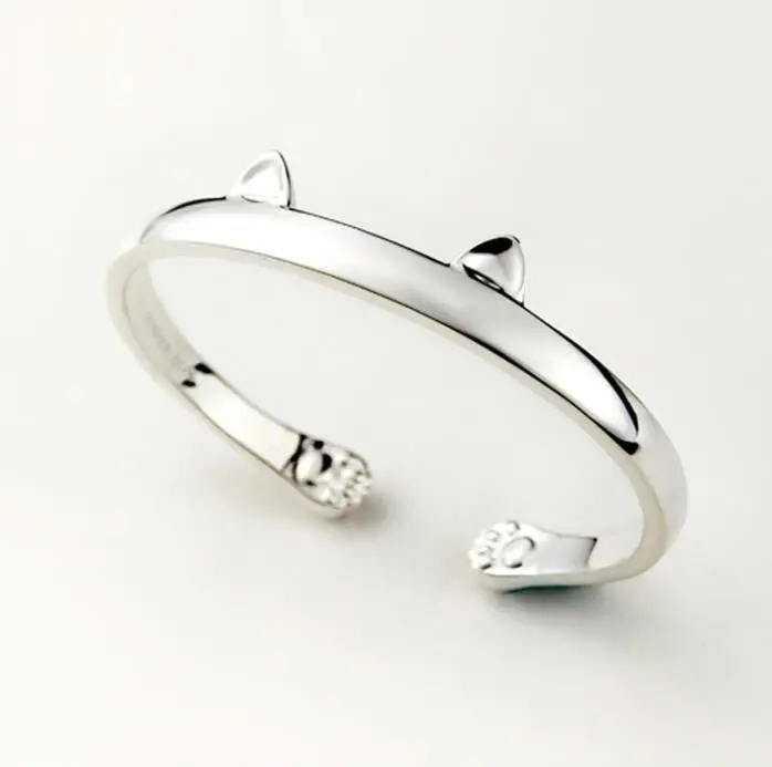 925 Silver Open Lovely Cat Paw Cuff Bangles Wedding Gift Sysz001 1