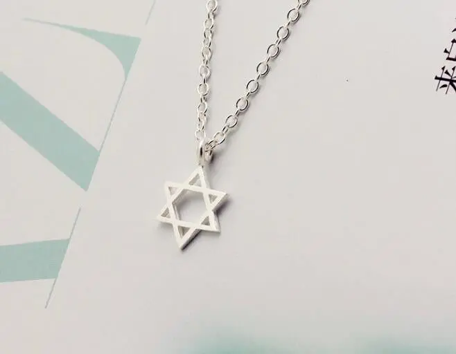 925 Silver Pendant Necklace Long Chain Hexagram Charm Necklace Syxl039 1