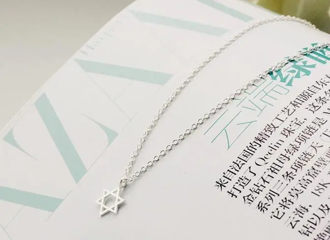 925 Silver Pendant Necklace Long Chain Hexagram Charm Necklace Syxl039 2