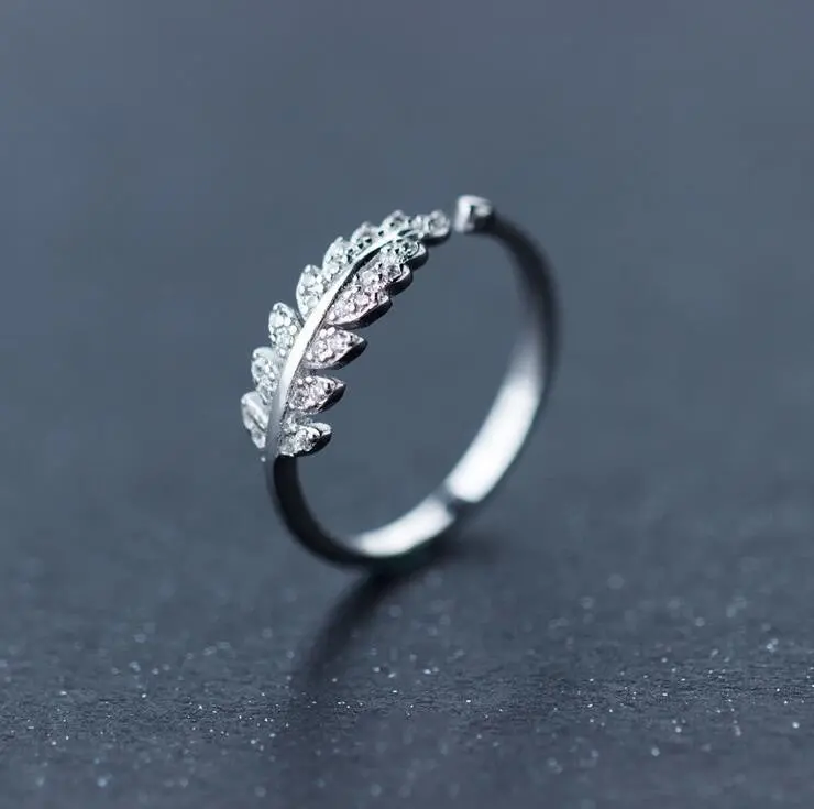 925 Silver Rings Girl Jewelry Crystal Stone Leafs Rings Adjustable Ring Engaget Ring Syjz007 2