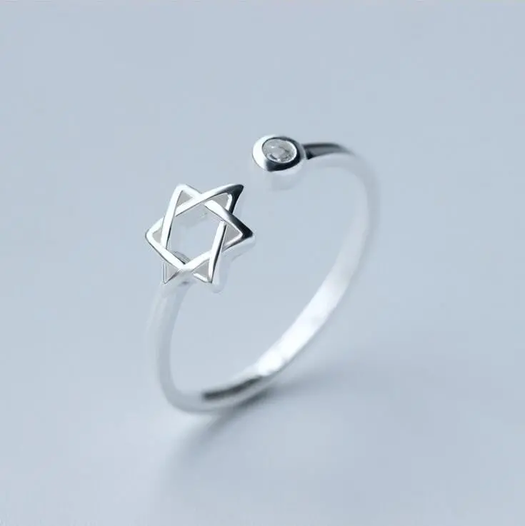 925 Silver Rings Open Star With Crystal Rings Party Gift Syjz020 1