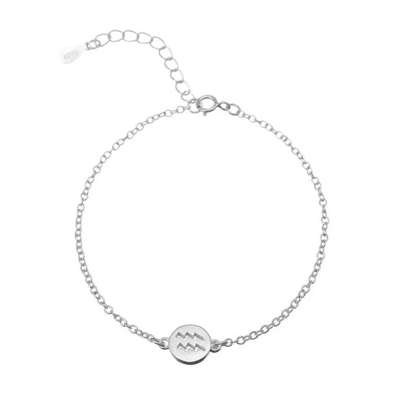 925 Silver Simple Aquarius Bracelets Signs 12 Zodiac Constellation Charm Bracelet Birthday Gifts B062 1