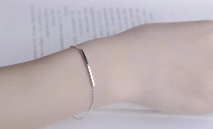925 Silver Tube Bar Bracelets Simple Long Bar Jewelry Birthday Gifts B070 2