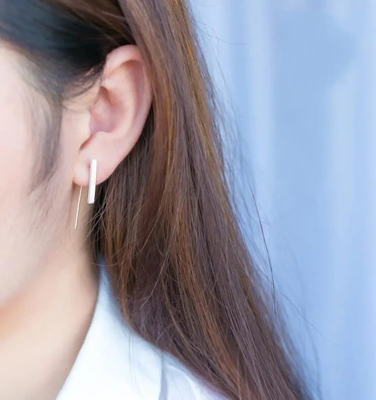 925 Sivler Jewelry Earrings Brushed Simple Bar Stud Earrings Syed071 1