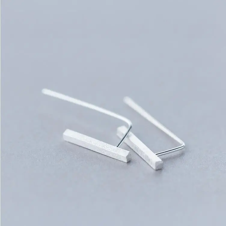 925 Sivler Jewelry Earrings Brushed Simple Bar Stud Earrings Syed071 2