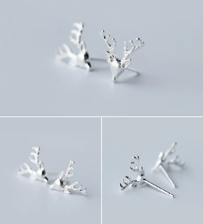 925 Sterling Silver Antler Deer Stud Earrings Christmas Gift Syed025 2
