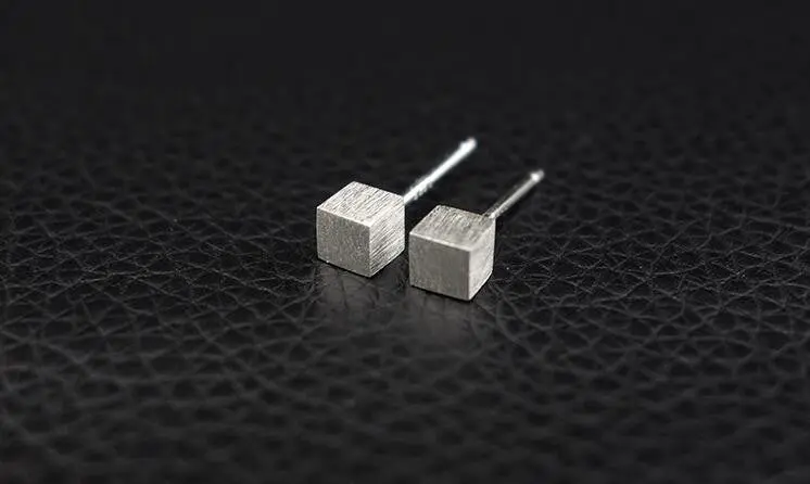 925 Sterling Silver Brushed Square Stud Earrings Delicate Earrings Syed034 1