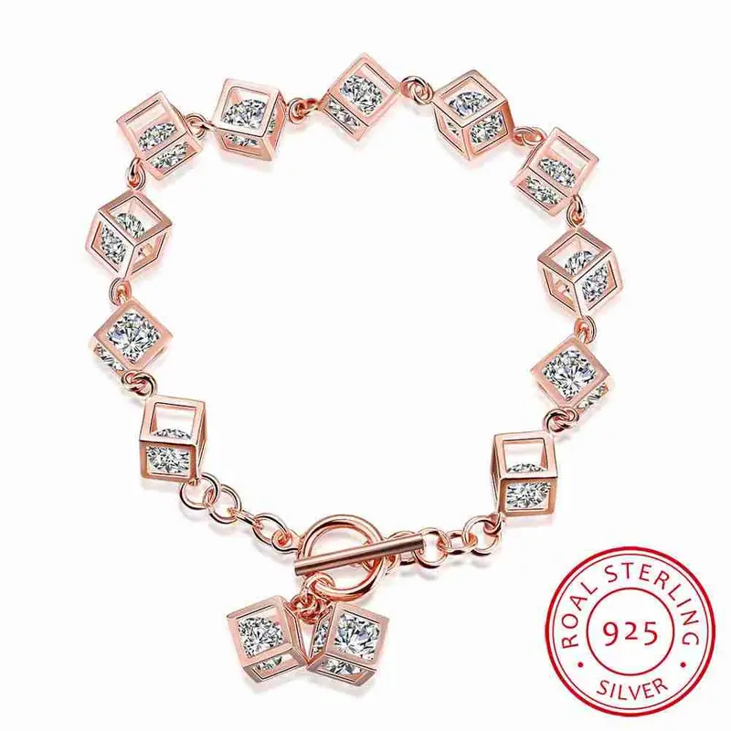 925 Sterling Silver Charm Bracelet Square Stone Pulseras Hombre Stvh 13 1
