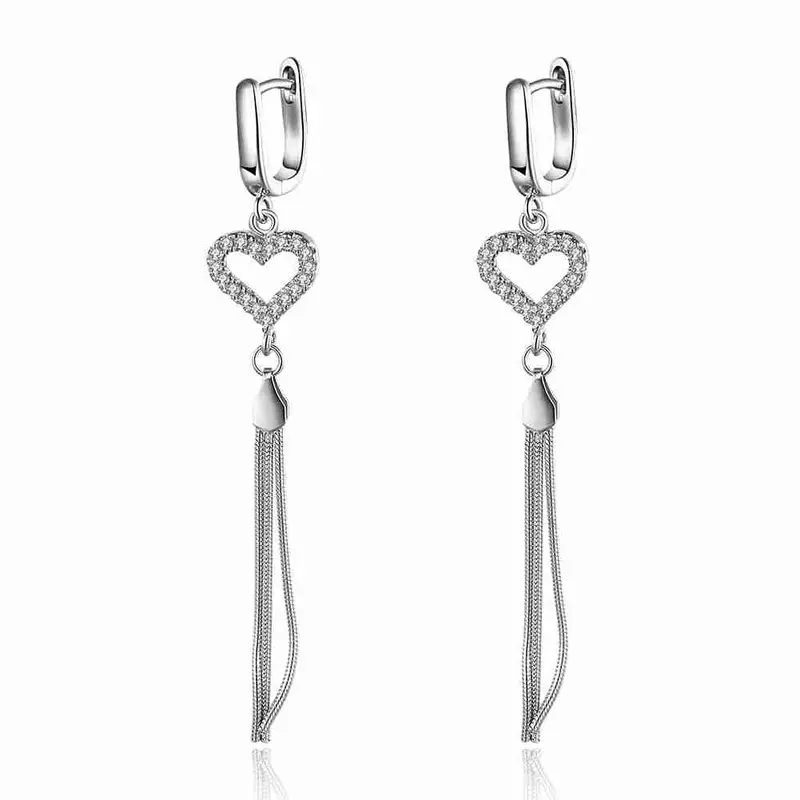 925 Sterling Silver Clip On Earrings Hanging Heart Clip Cuff Bijouterie 338 1