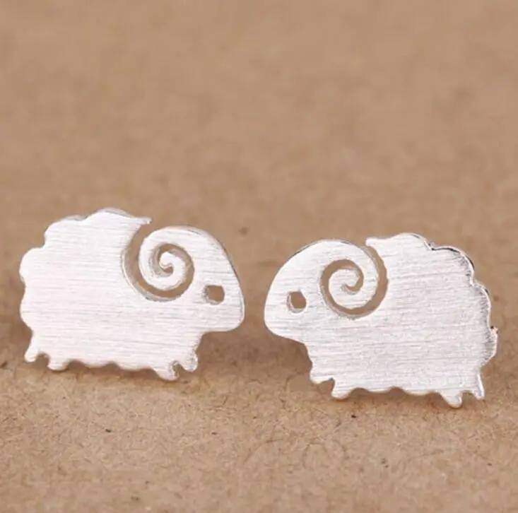 925 Sterling Silver Earrings Cute Small Brushed Delicate Sheep Stud Earrings Wedding Gift 1