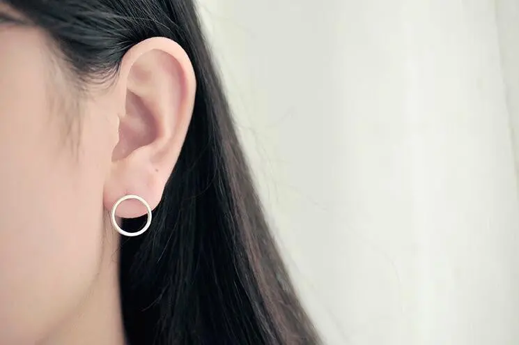 925 Sterling Silver Geometric Circle Stud Earrings Minimalist Round Earrings Girl Gift Syed017 1