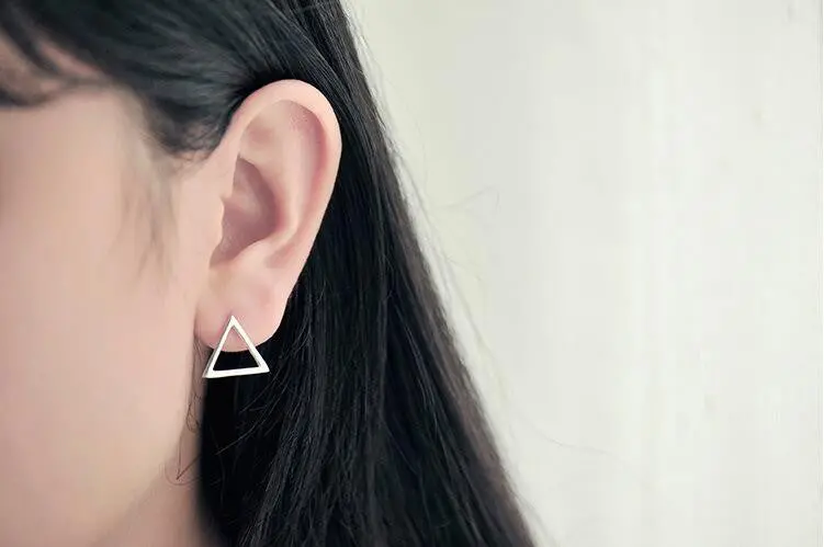 925 Sterling Silver Geometric Hollow Tirangle Stud Earrings Gift Syed054 1