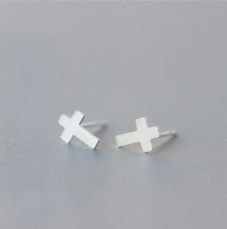 925 Sterling Silver Geometric Small Brushed Cross Stud Earrings Party Gift Syed022 2