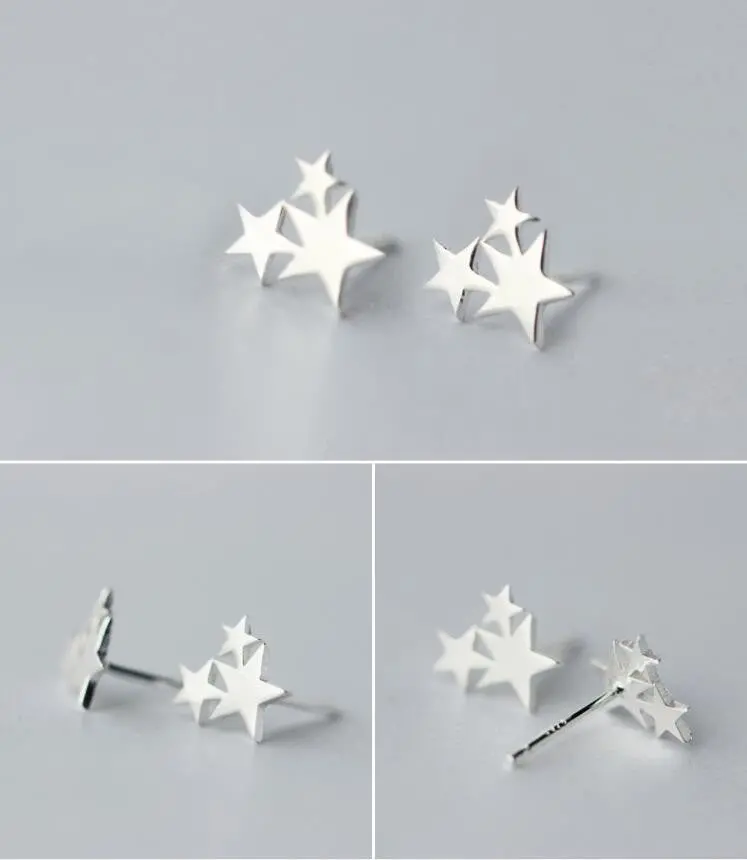 925 Sterling Silver Jewelry 3 Stars Stud Earrings Birthday Gift Syed024 2